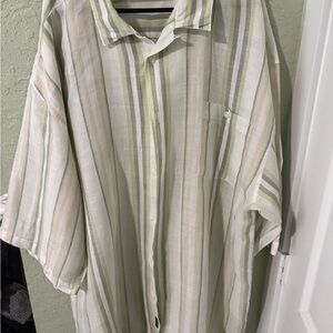 Linen Striped Green and White Men's Shirt